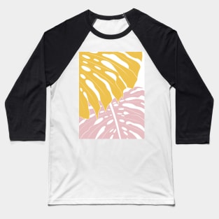 Abstract Yellow And Pink Monstera Leaves Baseball T-Shirt